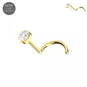 G23 Titanium round CZ push fit Nose Screw Stud