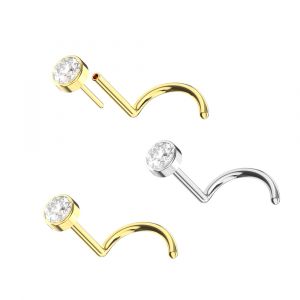 G23 Titanium round CZ push fit Nose Screw Stud