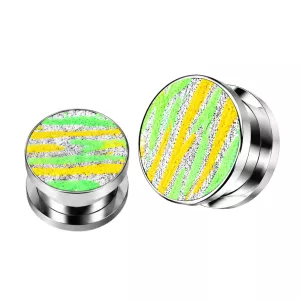 Yellow and Green Stripes on Glitter Flesh Tunnels