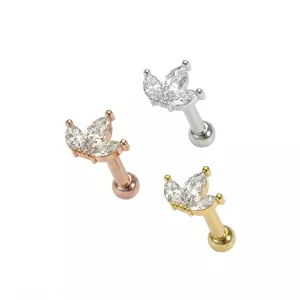 925 Sterling Silver CZ Jeweled Crown Cartilage Tragus Piercing Ear Stud Jewelry