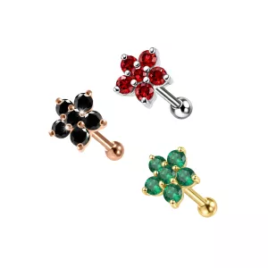 925 Sterling Silver CZ Jeweled  Flower Cartilage Tragus Piercing Ear Stud