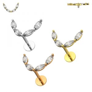 CZ Jeweled Crescent Internally Threaded 316L Surgical Steel Screw Fit Tragus Piercing