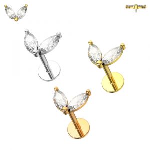 Double Marquise CZ Jeweled Internally Threaded 316L Surgical Steel Screw Fit Tragus Piercing