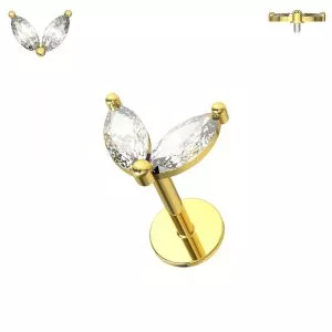 Double Marquise CZ Jeweled Internally Threaded 316L Surgical Steel Screw Fit Tragus Piercing