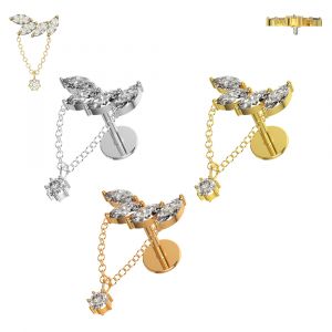 316L Surgical Steel 4 Marquise Jeweled Chain With Round CZ Dangle Hidden Helix Flat Back Piercing