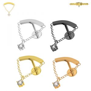 316L Surgical Steel Chain with Round CZ Dangle Hidden Helix Flat Back Piercing