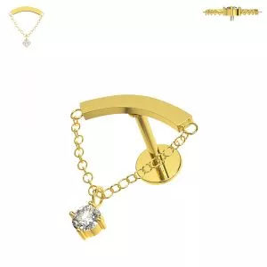 316L Surgical Steel Chain with Round CZ Dangle Hidden Helix Flat Back Piercing