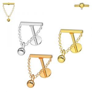 316L Surgical Steel Chain with Ball Bead Dangle Hidden Helix Flat Back Piercing