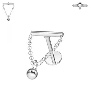 316L Surgical Steel Chain with Ball Bead Dangle Hidden Helix Flat Back Piercing