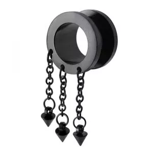 Blackline Screw Fit Flesh Tunnel with Dangling Cones