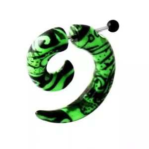 Black Pattern in Green Spiral Fake UV Ear Taper