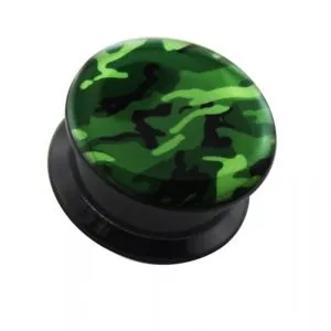 Green Army Pattern UV Internal Screw Fit Ear Tunnel