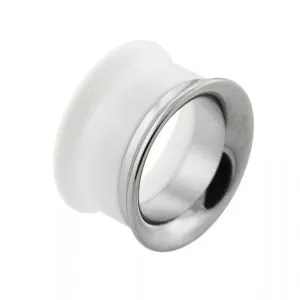 White UV Acrylic with Steel Internal Thread Flesh Tunnel
