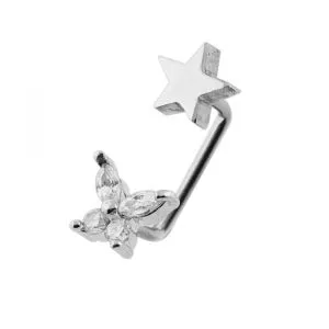 Crystal Butterfly with Star Surface Piercing