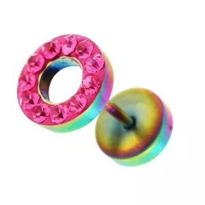 Multi Jeweled 10 mm Rainbow Flat Disc with Hole Invisible Ear Plug