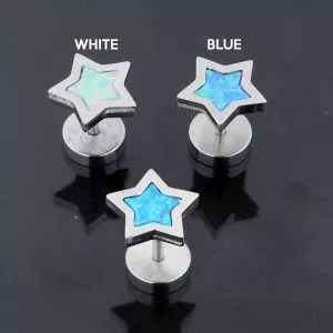316L Surgical Steel Star Opal Stone Fake Ear Plug