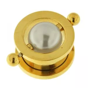 Gold PVD Plated Surgical Steel Flesh Tunnel with Pearl in Center