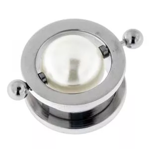 Surgical Steel Flesh Tunnel with Pearl in Center