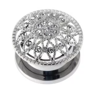 Surgical Steel Micro Jeweled CZ Flower Flesh Tunnel 