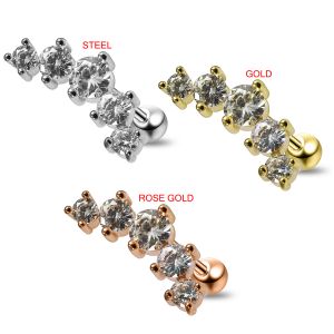 Dazzling Five CZ Stone Cartilage Helix Tragus Piercing Ear Stud