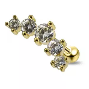 Dazzling Five CZ Stone Cartilage Helix Tragus Piercing Ear Stud