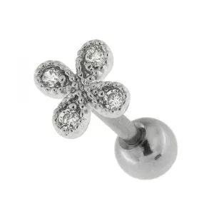 Jeweled Flower Micro Setting CZ Cartilage Helix Tragus Piercing Ear Stud