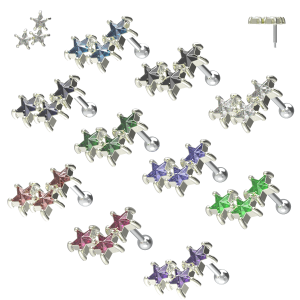 925 Sterling Silver Tri Star CZ Cartilage Tragus Piercing Ear Stud Jewelry