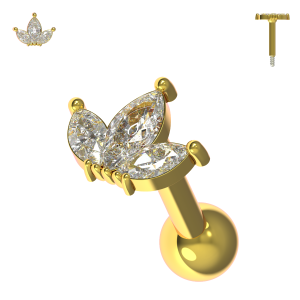 925 Sterling Silver CZ Jeweled Crown Cartilage Tragus Piercing Ear Stud Jewelry