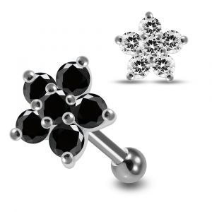 925 Sterling Silver CZ Jeweled  Flower Cartilage Tragus Piercing Ear Stud