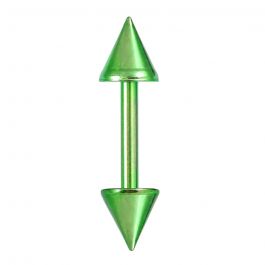 Surgical Steel Green Anodized Straight Barbell with Cones