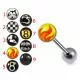 316L Surgical Steel Mix Tongue Barbell with Epoxy Logo Flatbacks Top With Steel Balls
