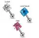 316L Surgical Steel Tongue Barbell with Square Shape CZ Stone