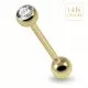 14K Yellow Gold Straight Barbell With CZ Jeweled Top