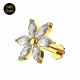 14K Gold Six Petals Flower CZ Stone With Flower Back Labret