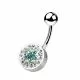 316L SS Blue Star And White Crystal stone Jeweled Curved Navel Ring With Steel Base