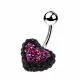 361L Surgical Steel Black Crystal stone With Purple Heart Navel Ring