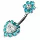 Jeweled Heart with Flower Spinal Belly Button Ring