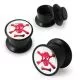 Screw Fit Ear Flesh Tunnel with Red Skull Logo