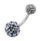 Blue White Crystal Stone With Steel Bar Navel Ring FDBLY098 