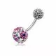Pink Heart Crystal Stone Balls With SS Bar Navel Body Jewlery Ring