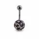 Black And White Hand Painted Crystal Ball SS Curved Navel Ring