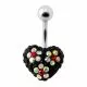 Black Crystal stone Heart With Mix Color Flower SS Banana Bar Belly Ring
