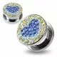 316L surgical steel Lavender Heart on Aurora Borealis Background CZ Jeweled Tunnel