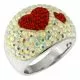 Multi Crystal Red Heart Shape Finger Ring 