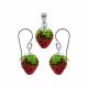 Red And Green Crystal stone Studded Silver Red Cherry Jewelry Set