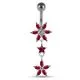 Red Double Flower Dangling SS Banana Curved Bar Navel Belly Ring