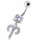 Fancy Multi Stones Jeweled Non Moving Dangling SS Bar Belly Ring