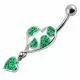 Green Jeweled Heart Fancy Dangling Steel Banana Belly Ring PBM1681