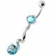 Fancy Jeweled Dangling Star SS Bar Belly Ring