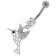 Flying Jeweled Sparrow Cut out Navel Belly Button Ring
